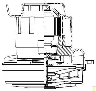 122593-18 Ametek vacuum motor 2 stage, 6.6" with, 120 Volts, 3000 hrs brush life for wet Apps
