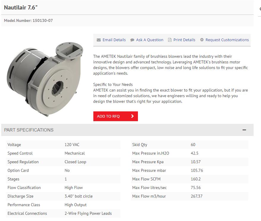 150561-01 Ametek Nautilair Motor, 1 stage, 120 Volt